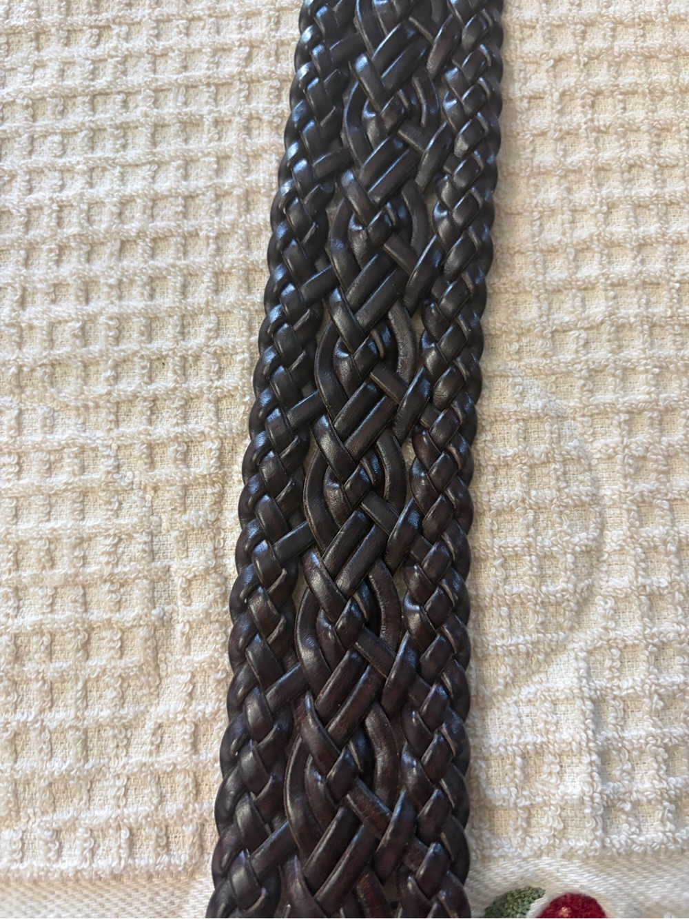American Living Braided Leather Belt in Brown with Antique Brass Buckle - Picture 6 of 7
